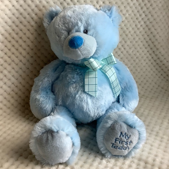 BABY GANZ My First Teddy Plush Blue Bear Stuffed Animal Toy Embroidered Eyes - Picture 4 of 13